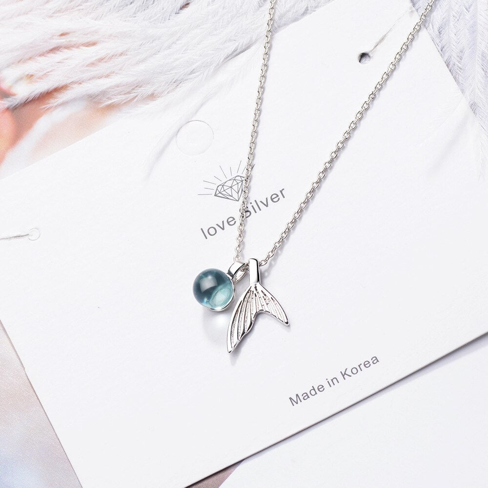 Crystal Necklace For Women Fishtail Pendant 925 Stamp Vintage Designer  Jewelry Aesthetic Accessories GaaBou