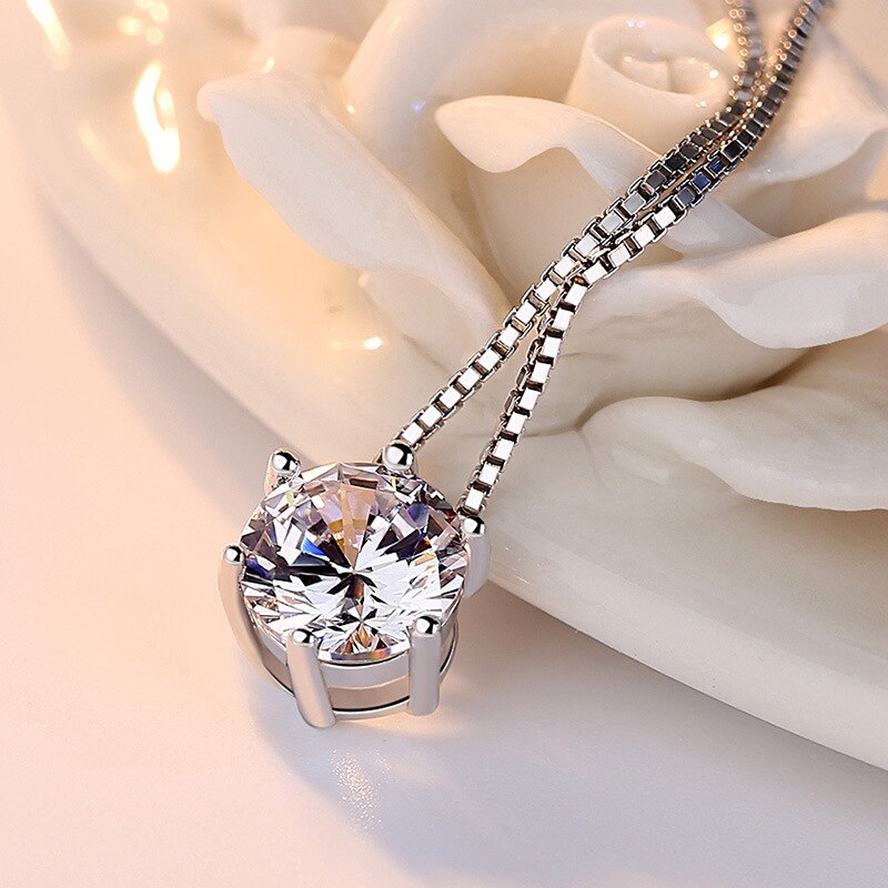 Crystal Necklace For Women Zircon Pendant 925 Stamp Silver Color Korean Chain Vintage  Quality Fine Jewelry GaaBou