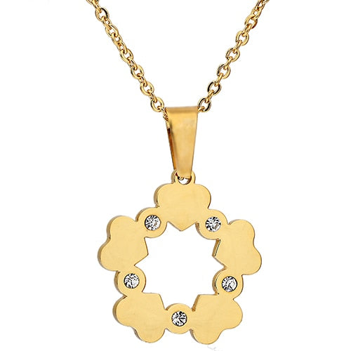 Crystal Necklace & Pendant For Women Gift Gold Color Wholesale Trendy Rhinestone Flower Charm Jewelry