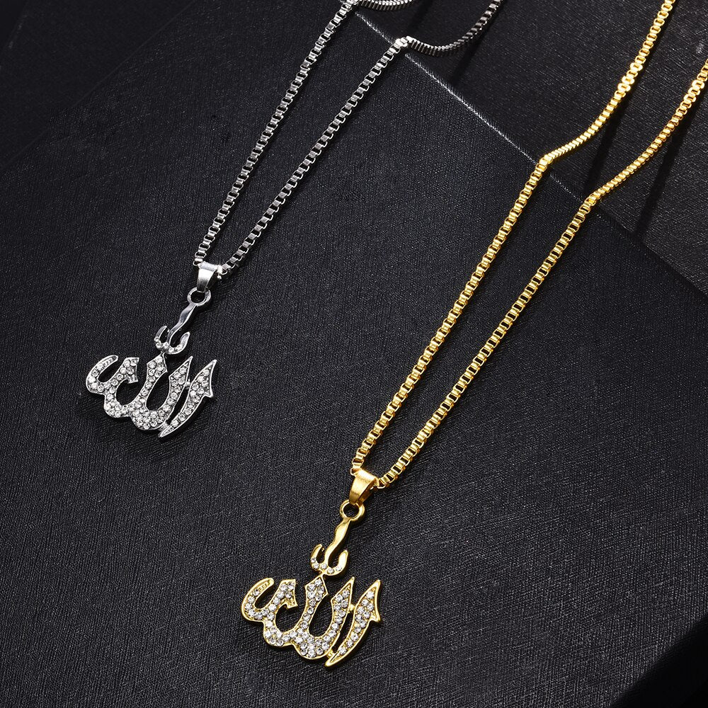 Crystal Pendant Necklace Gifts Sweater Chain Necklaces Gifts Allah Gold Plating Necklace Chain Simulated Anchor Islamic
