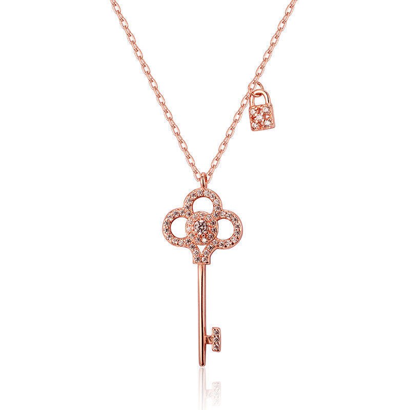 Crystal Vintage Lock Key Pendant Necklace Women Light  woman rhinestone necklaces Dress Jewelry
