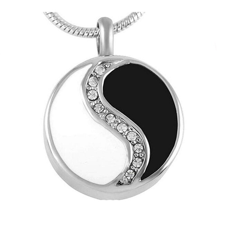 Crystal Yin Yang Round Pendant Cremation Jewelry Memorial Ashes Urn Keepsake +Fill kit +20 Inch Chain
