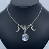 Crystal glass moon necklace, crescent pendant witch jewelry simple moon collar jewelry pagan wizard gift