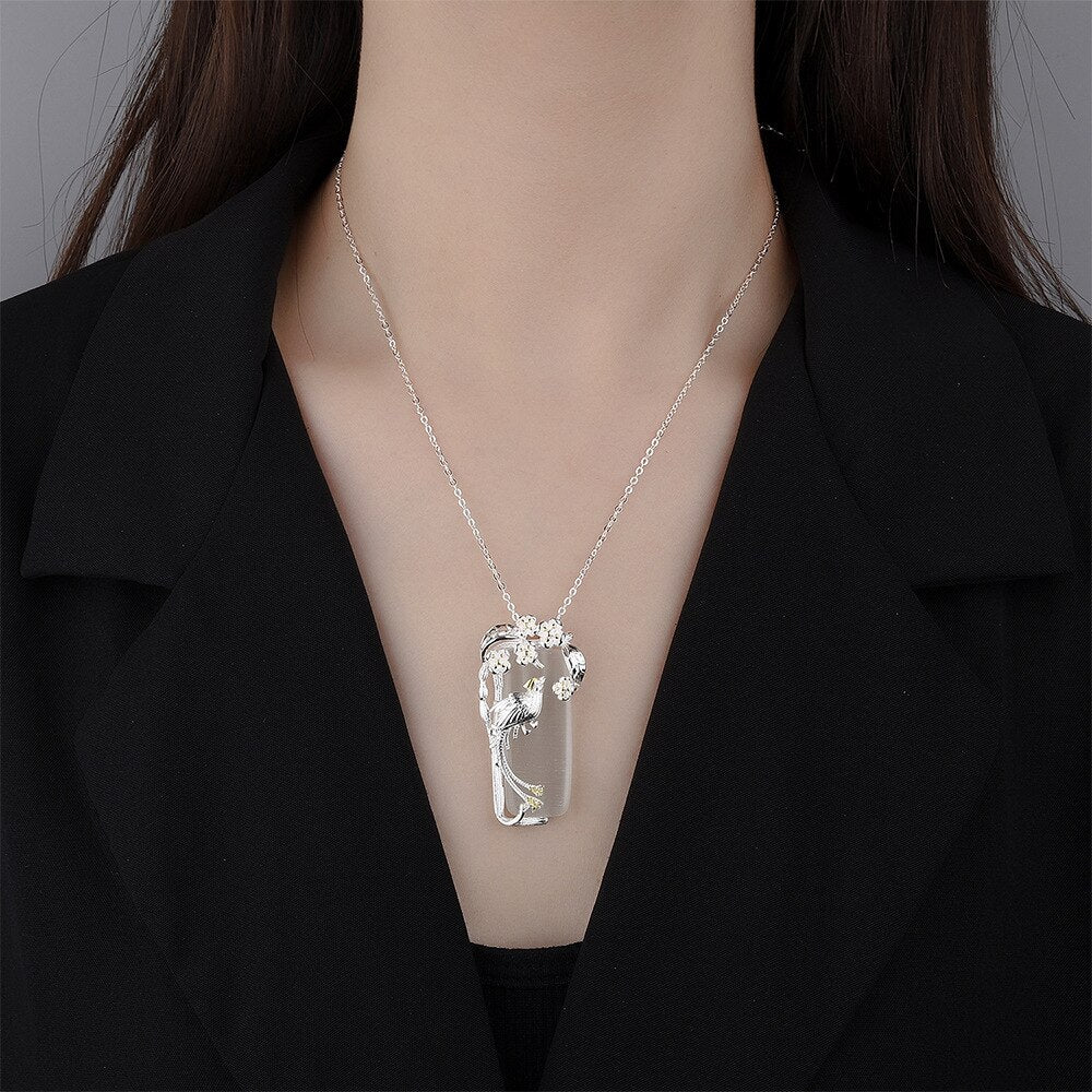 Crystals Flower Pendant Female Necklaces For Women 925 Stamp Silver Color 18Inch Chain  Jewelry Gift 2022