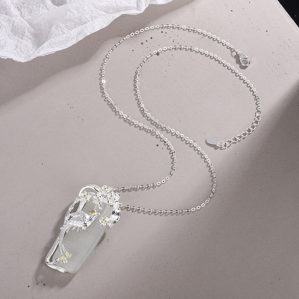 Crystals Flower Pendant Female Necklaces For Women 925 Stamp Silver Color 18Inch Chain  Jewelry Gift 2022