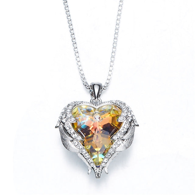 Crystals Necklaces Women Pendant Necklace Heart Shaped Blue Purple AB Luxury Fashion Jewelry Austrian Rhinestone Wholesale