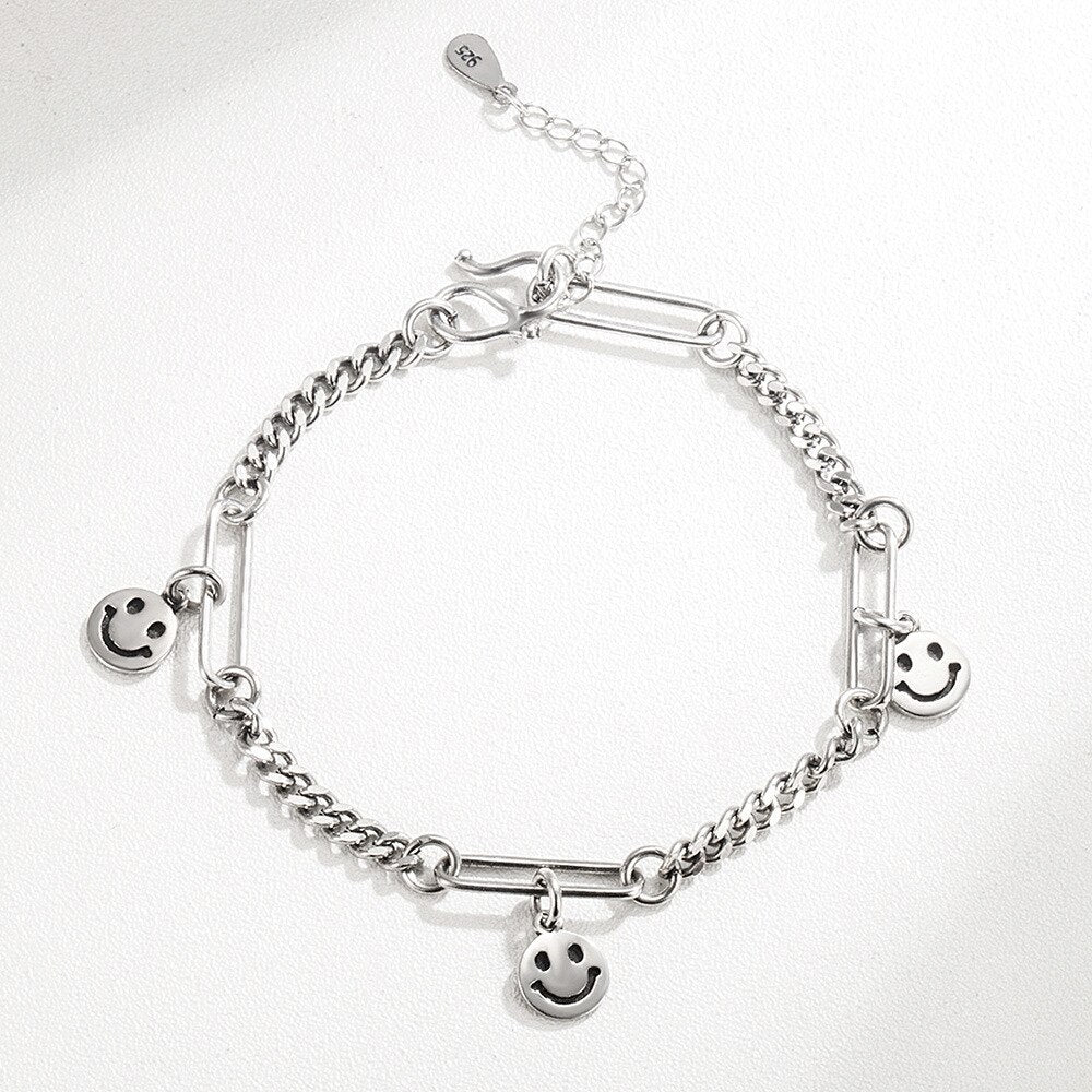 Cuba Chains Women's Bracelets on Smiling Face Steampunk Bangles 925 Stamp Retro Charms  Jewelry Female Christmas GaaBou
