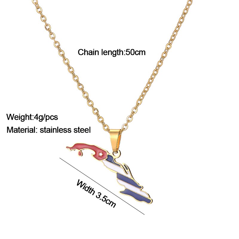 Cuba Map Flag Pendant Necklaces for Women,Map of Cuban Charm Silver Color/Gold Color Ethnic wind Stainless steel Jewelry Gifts