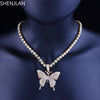 Cuban Chain Blink Butterfly Necklace Choker Hip Hop Punk Jewelry Gold Silver Plated Rhinestone 2021 Trendy Jewelry For Women