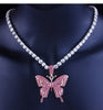 Cuban Chain Blink Butterfly Necklace Choker Hip Hop Punk Jewelry Gold Silver Plated Rhinestone 2021 Trendy Jewelry For Women