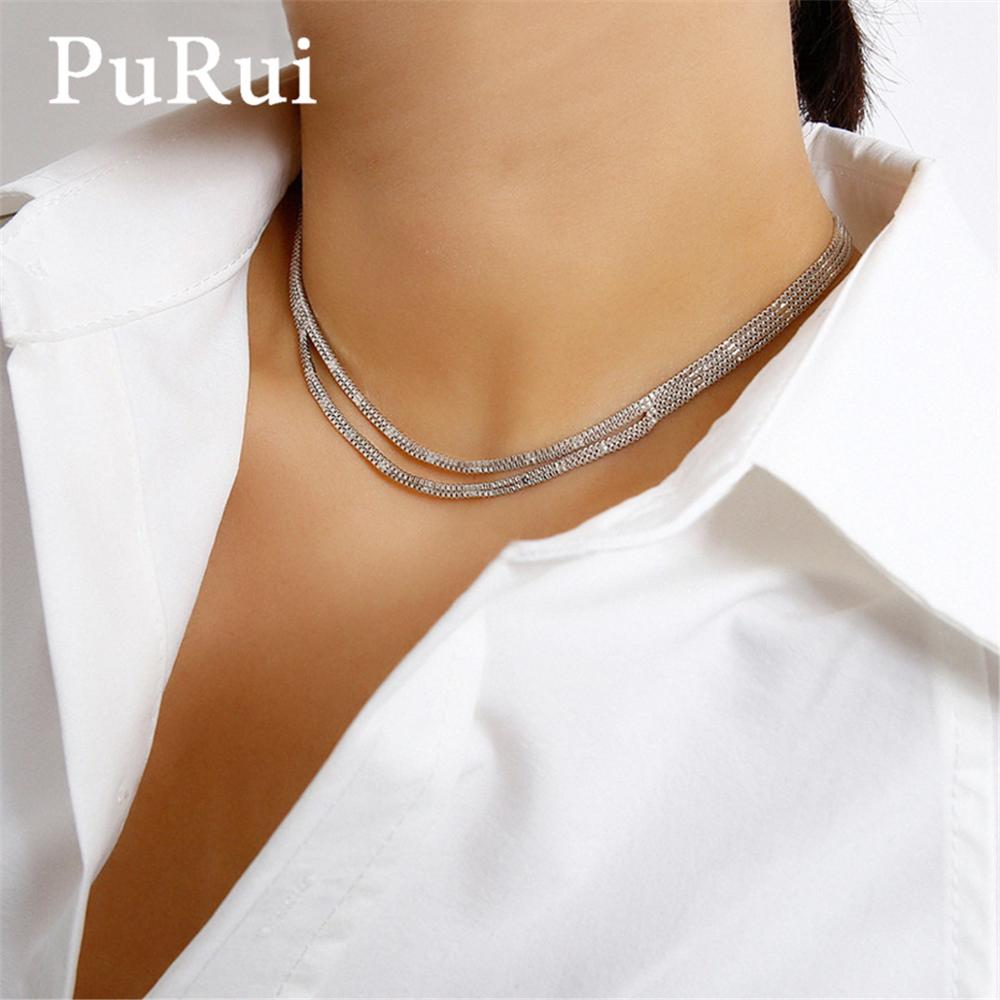 Cuban Double Layered Choker Necklace Minimalist Hip Hop Iron Chain Necklace for Women Men Steampunk Jewelry