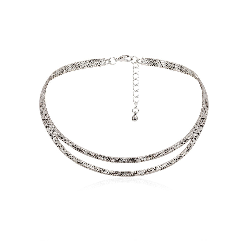 Cuban Double Layered Choker Necklace Minimalist Hip Hop Iron Chain Necklace for Women Men Steampunk Jewelry