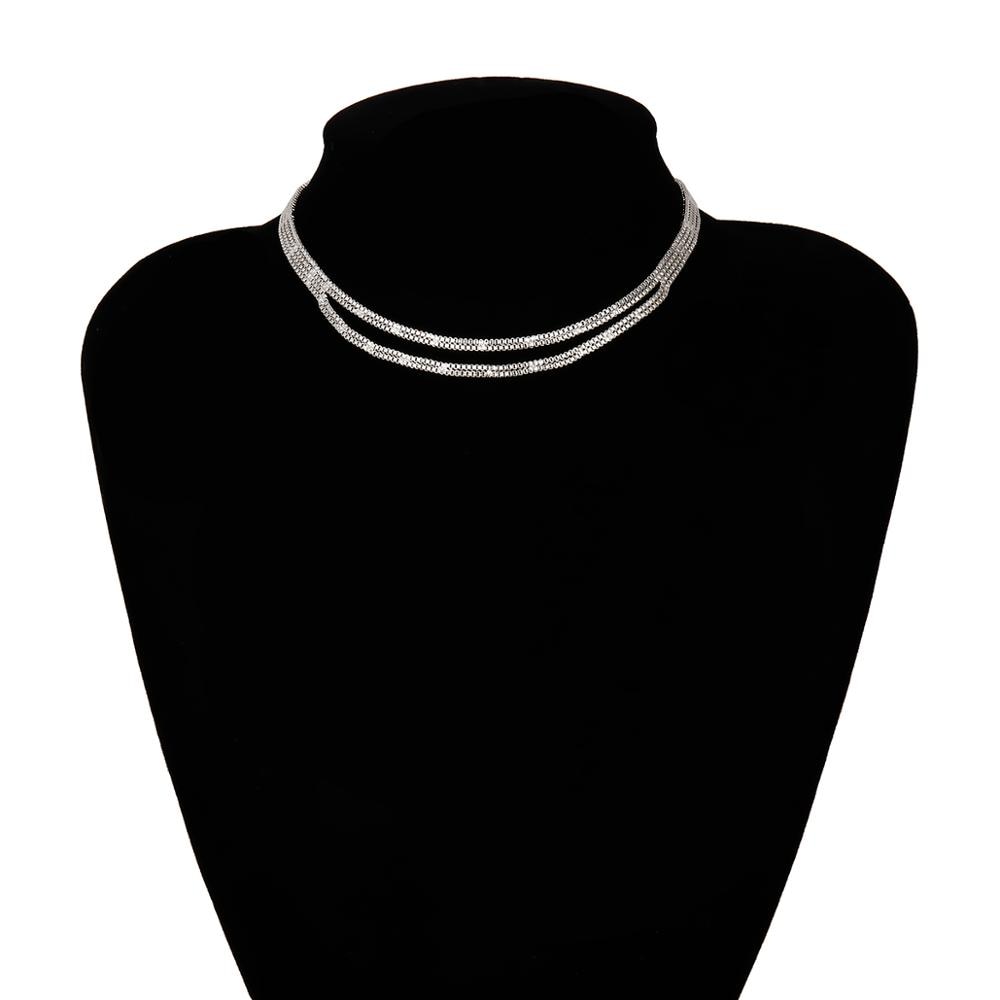 Cuban Double Layered Choker Necklace Minimalist Hip Hop Iron Chain Necklace for Women Men Steampunk Jewelry