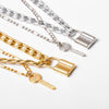 Cuban Link Chain Choker Necklace Punk Multilayer Padlock Key Long Pendant Necklace for Women Gold Color Collar Jewlery