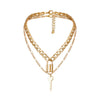 Cuban Link Chain Choker Necklace Punk Multilayer Padlock Key Long Pendant Necklace for Women Gold Color Collar Jewlery