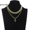 Cuban Link Chain Necklace Set Cross Pendant Jewelry for Women Rhinestone Choker Luxury  Jewellery