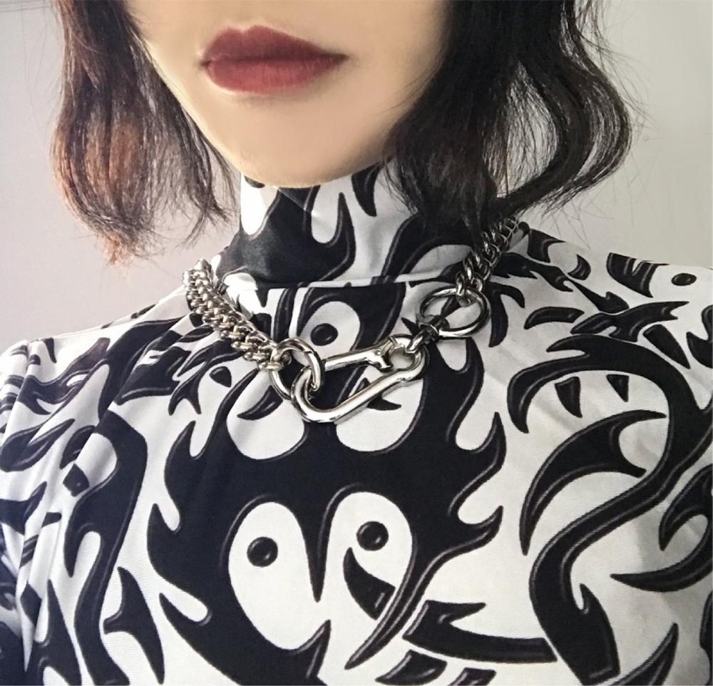 Cuban Simple Chain Metal Lock Choker Necklace For Women Girls Hip Hop Punk Cool Geometric Pendant Necklace Gifts Trendy Jewelry