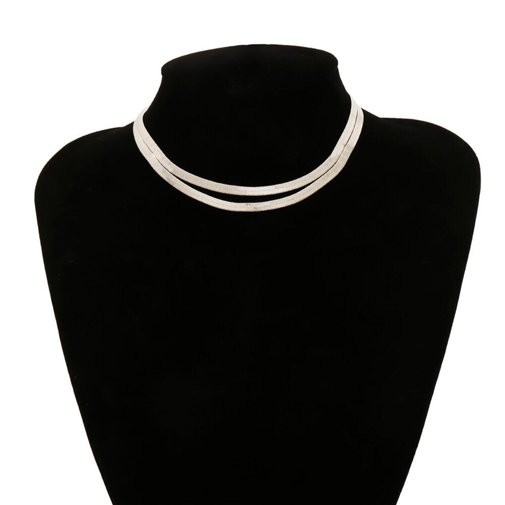 Cuban Snake Chain Choker Necklace Minimalist Hip Hop Metal Layered Collar Necklace for Women Men Silver Color Jewelry