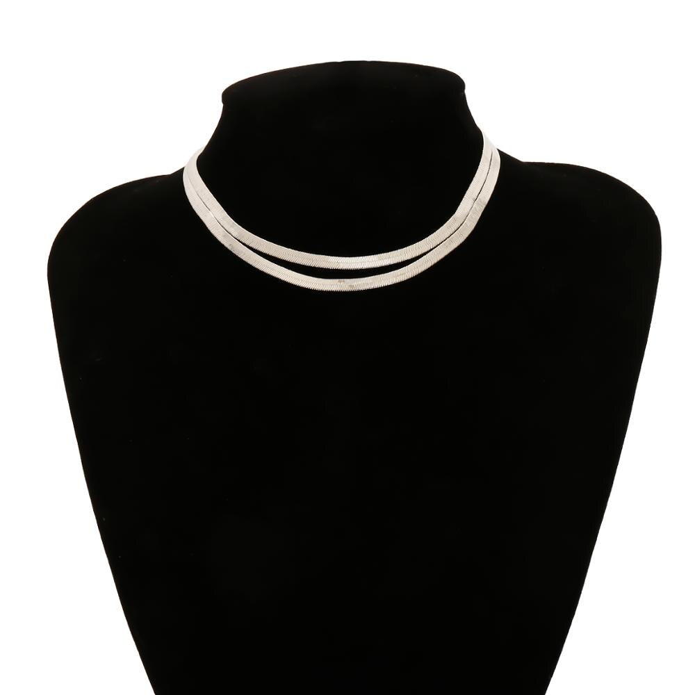 Cuban Snake Chain Choker Necklace Minimalist Hip Hop Metal Layered Collar Necklace for Women Men Silver Color Jewelry