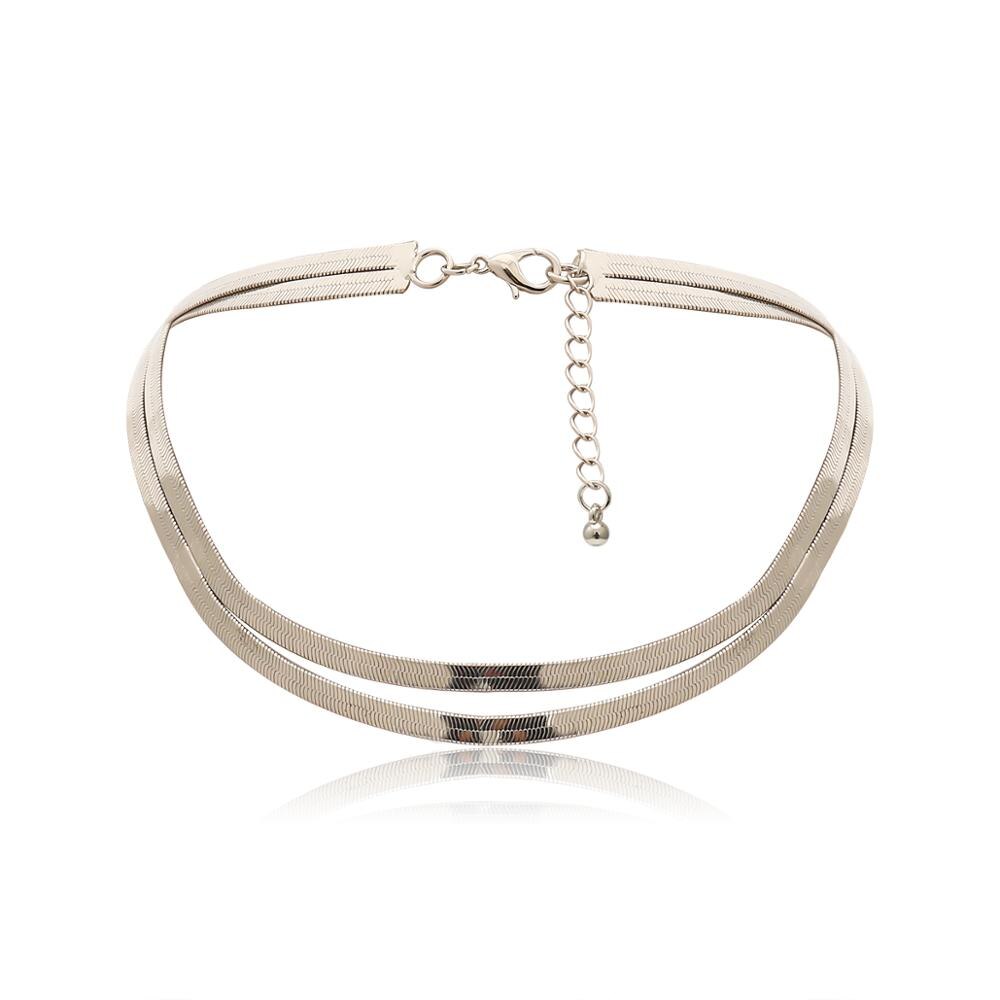 Cuban Snake Chain Choker Necklace Minimalist Hip Hop Metal Layered Collar Necklace for Women Men Silver Color Jewelry