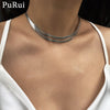 Cuban Snake Chain Choker Necklace Minimalist Hip Hop Metal Layered Collar Necklace for Women Men Silver Color Jewelry