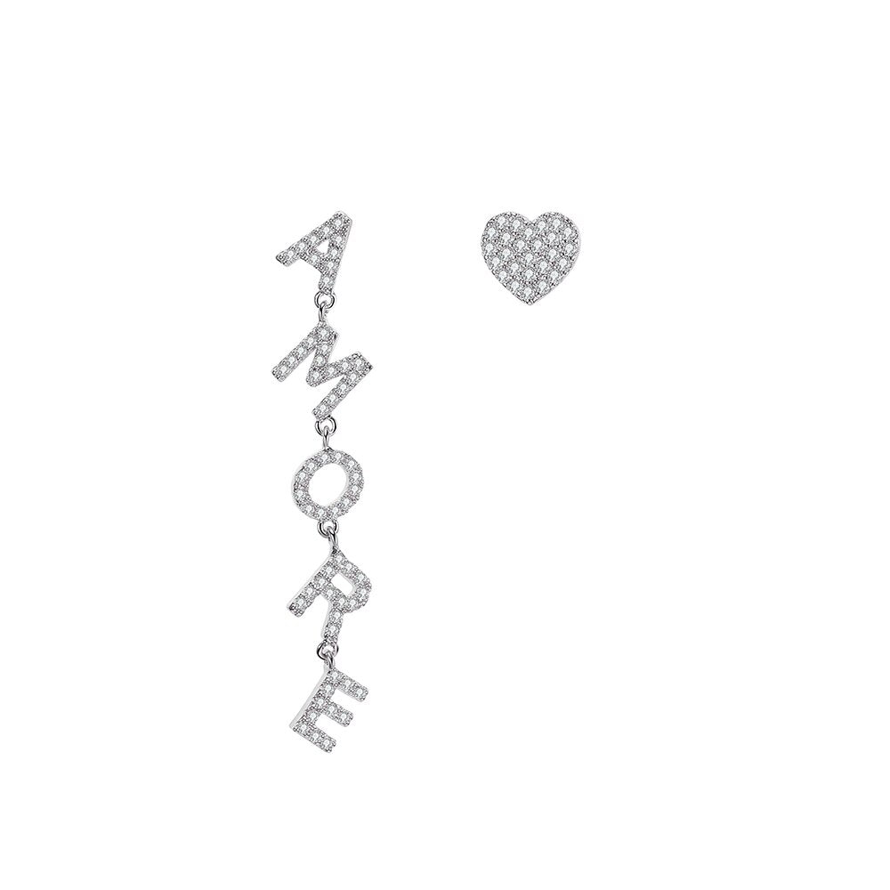 Cubic Zircon Heart AMORE Letter Drop Earrings for Women Korean Earrings 2022 Trendy Jewelry Female Accessorie 11.11