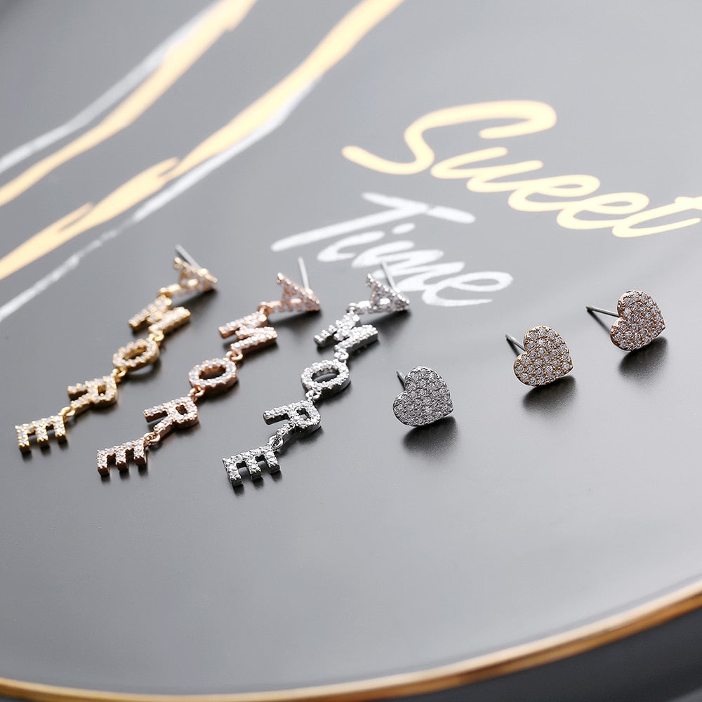 Cubic Zircon Heart AMORE Letter Drop Earrings for Women Korean Earrings 2022 Trendy Jewelry Female Accessorie 11.11