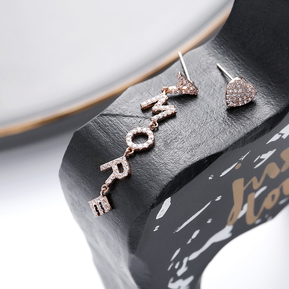 Cubic Zircon Heart AMORE Letter Drop Earrings for Women Korean Earrings 2022 Trendy Jewelry Female Accessorie 11.11
