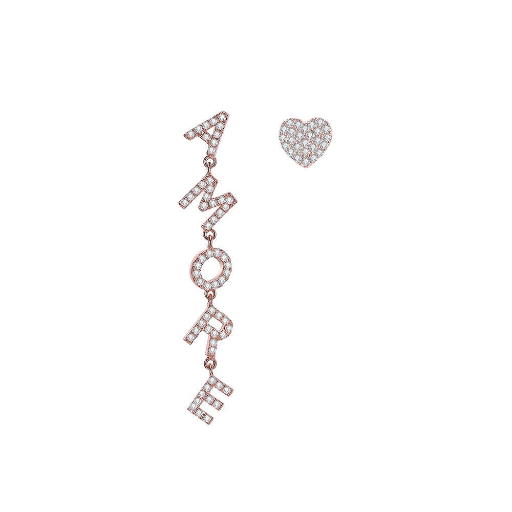 Cubic Zircon Heart AMORE Letter Drop Earrings for Women Korean Earrings 2022 Trendy Jewelry Female Accessorie 11.11