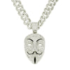 Cubic Zircon V For Vendetta Pendant Necklace For Men Hip Hop Jewelry With Cuban Chain Anonymous Hacker Mask Charm Choker