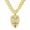 Cubic Zircon V For Vendetta Pendant Necklace For Men Hip Hop Jewelry With Cuban Chain Anonymous Hacker Mask Charm Choker