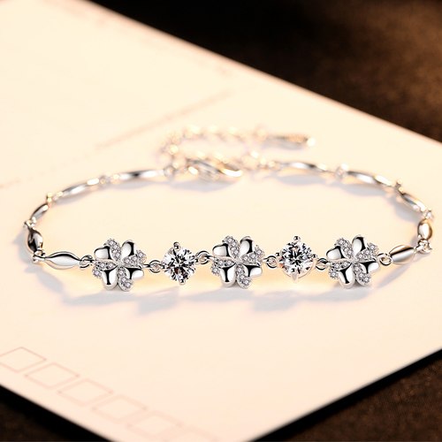 Cubic Zirconia 925 Sterling Silver Bracelet for Women Genuine 925 Silver Charm Flower Chain Link Bracelet Jewellry