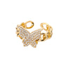 Cubic Zirconia Butterfly Rings For Women Open Adjustable Stainless Steel Gold  Chain Ring Couple Aesthetic Jewelry anillos