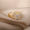 Cubic Zirconia Butterfly Rings For Women Open Adjustable Stainless Steel Gold  Chain Ring Couple Aesthetic Jewelry anillos