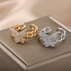 Cubic Zirconia Butterfly Rings For Women Open Adjustable Stainless Steel Gold  Chain Ring Couple Aesthetic Jewelry anillos