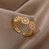 Cubic Zirconia Flower Rings For Women Stainless Steel Open Adjustable Crystal Ring Female Wedding Couple Jewelry Gift anillos