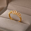Cubic Zirconia Flower Rings For Women Stainless Steel Open Adjustable Crystal Ring Female Wedding Couple Jewelry Gift anillos