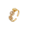 Cubic Zirconia Flower Rings For Women Stainless Steel Open Adjustable Crystal Ring Female Wedding Couple Jewelry Gift anillos