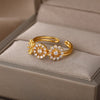 Cubic Zirconia Flower Rings For Women Stainless Steel Open Adjustable Crystal Ring Female Wedding Couple Jewelry Gift anillos