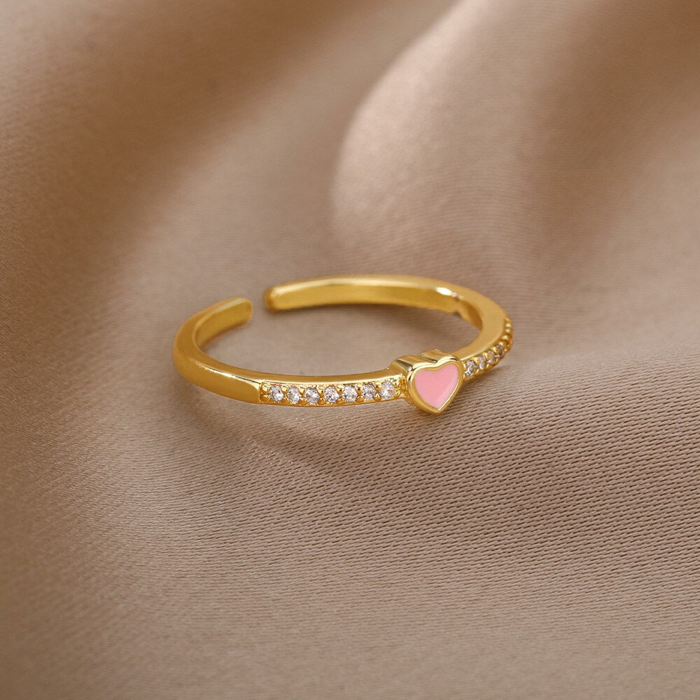 Cubic Zirconia Heart Rings For Women Stainless Steel Gold Color Couple Ring Wedding Band Aesthetic Jewelry Gift anillos mujer
