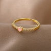 Cubic Zirconia Heart Rings For Women Stainless Steel Gold Color Couple Ring Wedding Band Aesthetic Jewelry Gift anillos mujer