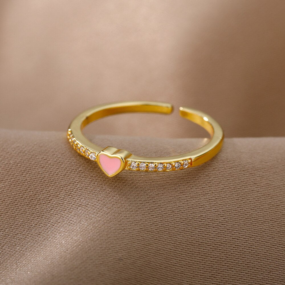 Cubic Zirconia Heart Rings For Women Stainless Steel Gold Color Couple Ring Wedding Band Aesthetic Jewelry Gift anillos mujer