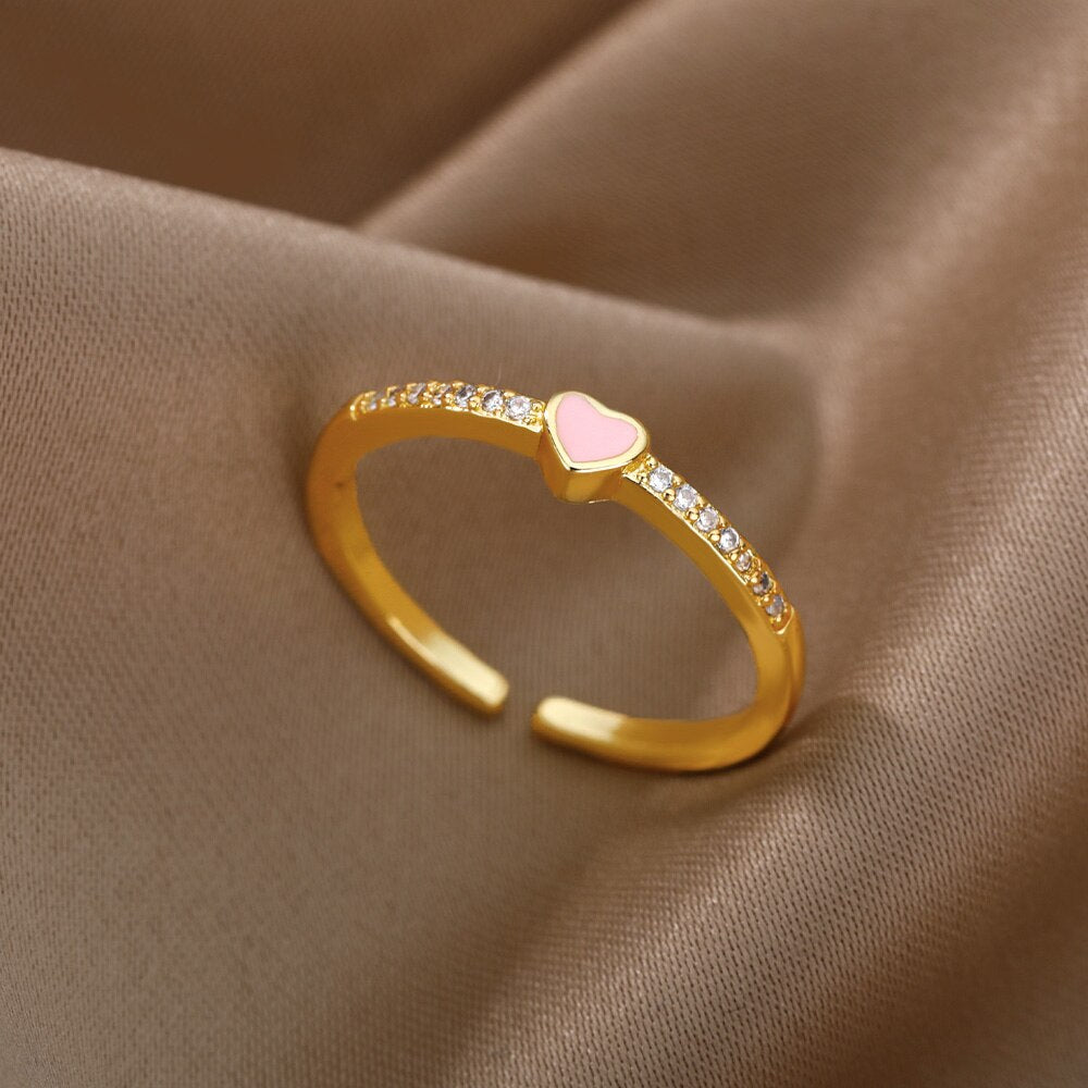 Cubic Zirconia Heart Rings For Women Stainless Steel Gold Color Couple Ring Wedding Band Aesthetic Jewelry Gift anillos mujer