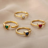 Cubic Zirconia Heart Rings For Women Stainless Steel Open Adjustable Finger Ring Female Green Crystal Wedding Jewelry anillos
