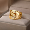 Cubic Zirconia Initial Letter Rings for Women Stainless Steel Chunky Wide Ring Female Party Wedding Band Couple Jewelry anillos