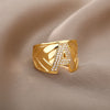 Cubic Zirconia Initial Letter Rings for Women Stainless Steel Chunky Wide Ring Female Party Wedding Band Couple Jewelry anillos