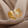 Cubic Zirconia Initial Letter Rings for Women Stainless Steel Chunky Wide Ring Female Party Wedding Band Couple Jewelry anillos