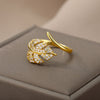 Cubic Zirconia Leaves Rings for Women Stainless Steel Gold Color Ring 2023 Trend Wedding Band Aesthetic Couple Jewelry anillos