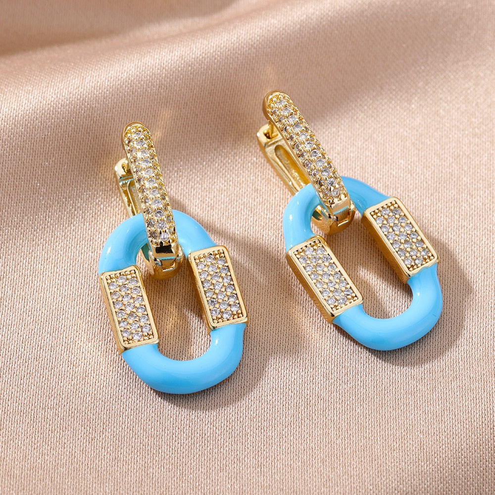 Cubic Zirconia Oval Drop Earrings for Women Girls Stainless Steel Gold Color Oil Drop Earrings 2023 Trend Jewerly pendientes