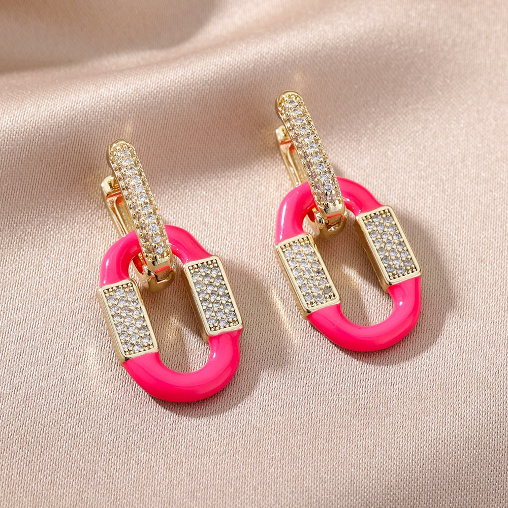 Cubic Zirconia Oval Drop Earrings for Women Girls Stainless Steel Gold Color Oil Drop Earrings 2023 Trend Jewerly pendientes